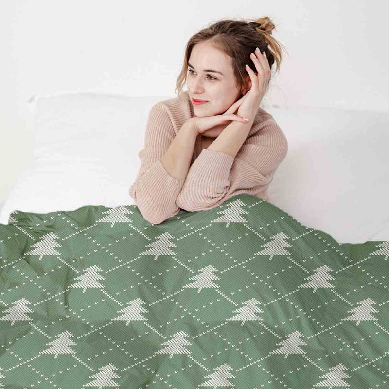 Set de ropa de cama con mantas terapéuticas verde con abetos