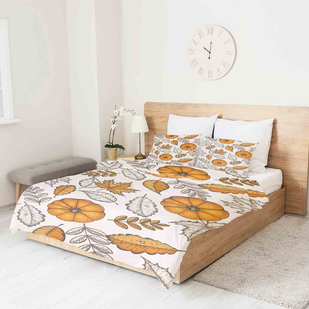 Manta terapéutica original - Funda de algodón blanca con hoja y calabaza