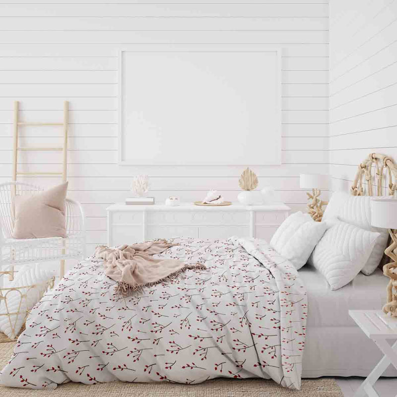 Juego de ropa de cama con mantas terapéuticas blancas con delicadas rosas