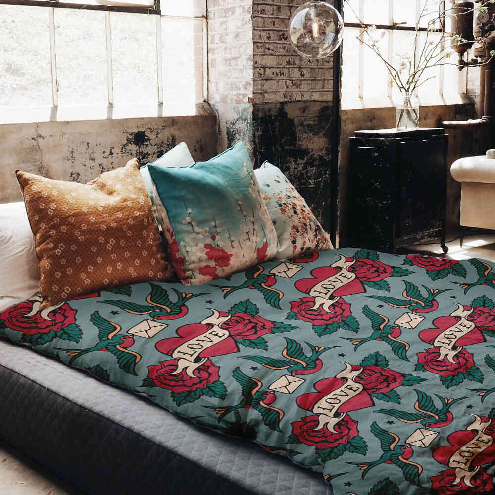 Set de ropa de cama con manta terapéutica Love Tattoo