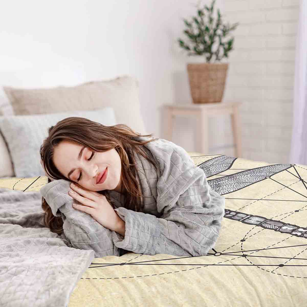 Set de ropa de cama con manta terapéutica amarillo con libélula