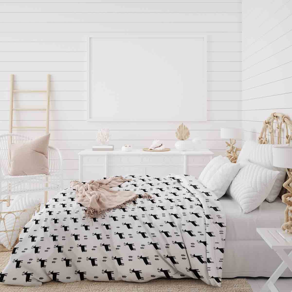 Juego de ropa de cama con manta terapéutica blanca con renos