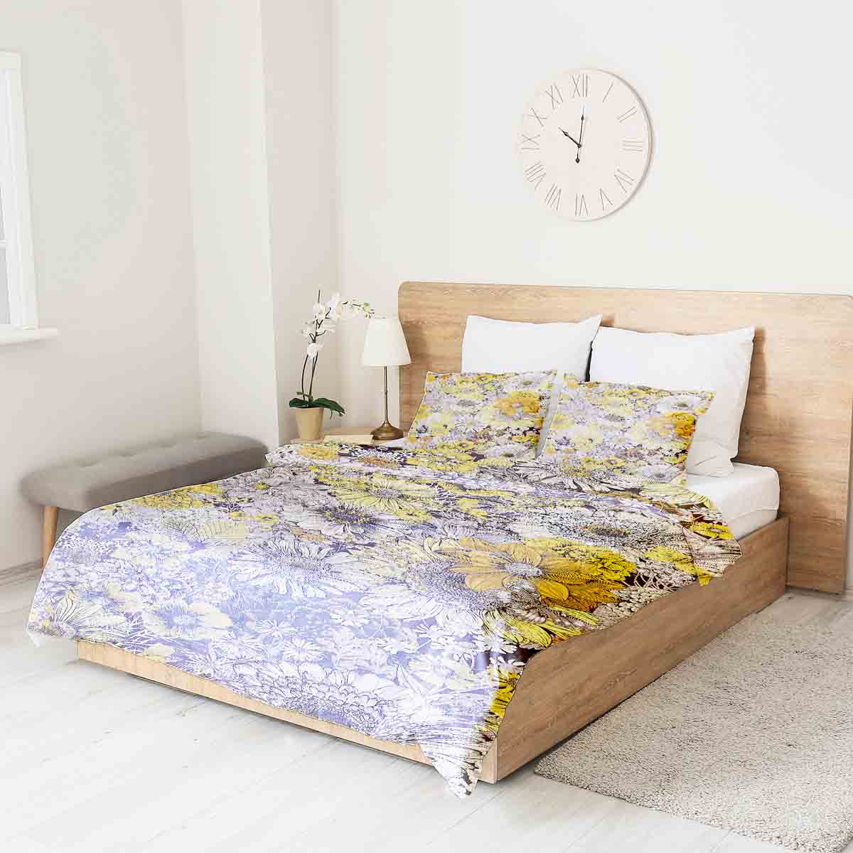 Set de ropa de cama con manta terapéutica y flores amarillas