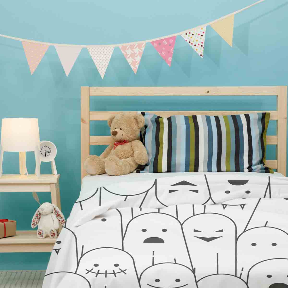 Juego de ropa de cama con mantas terapéuticas blancas con fantasmas divertidos