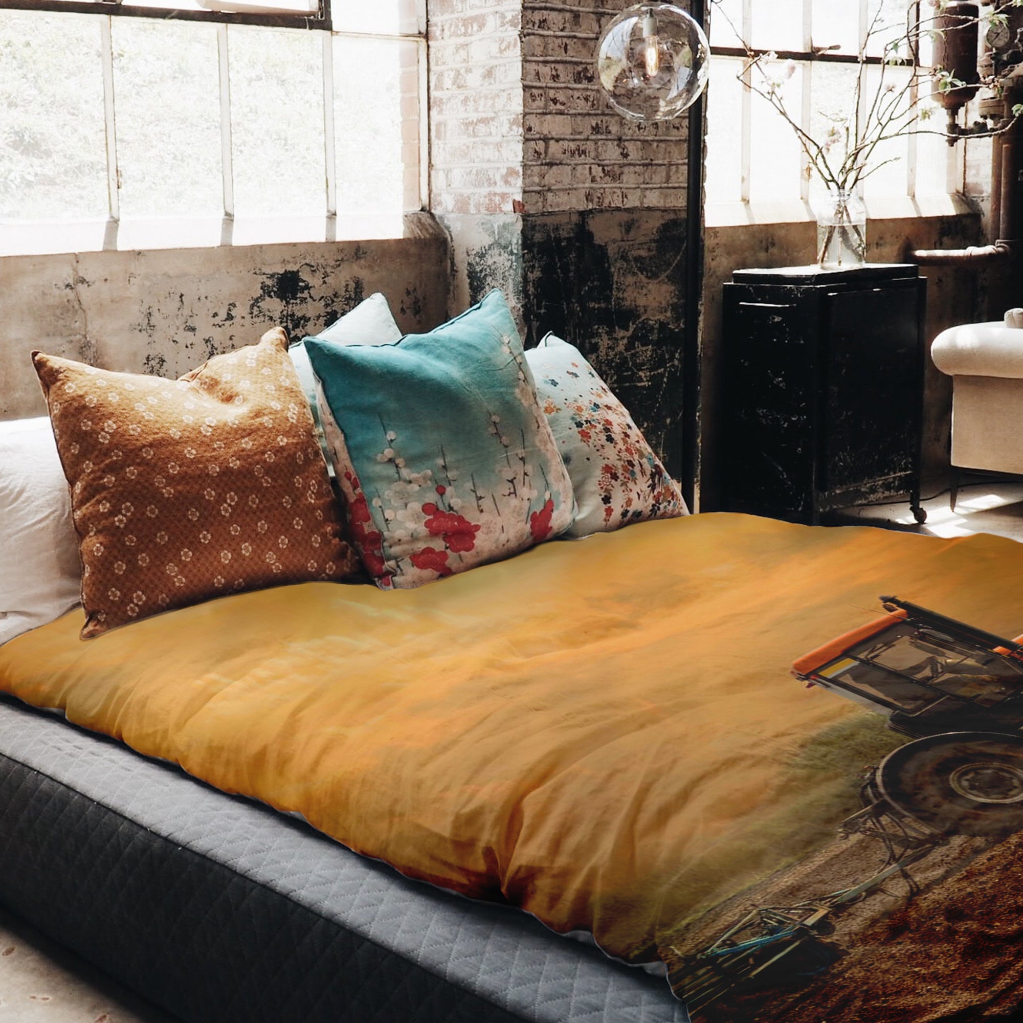 Juego de ropa de cama con manta terapéutica tractor con remolque