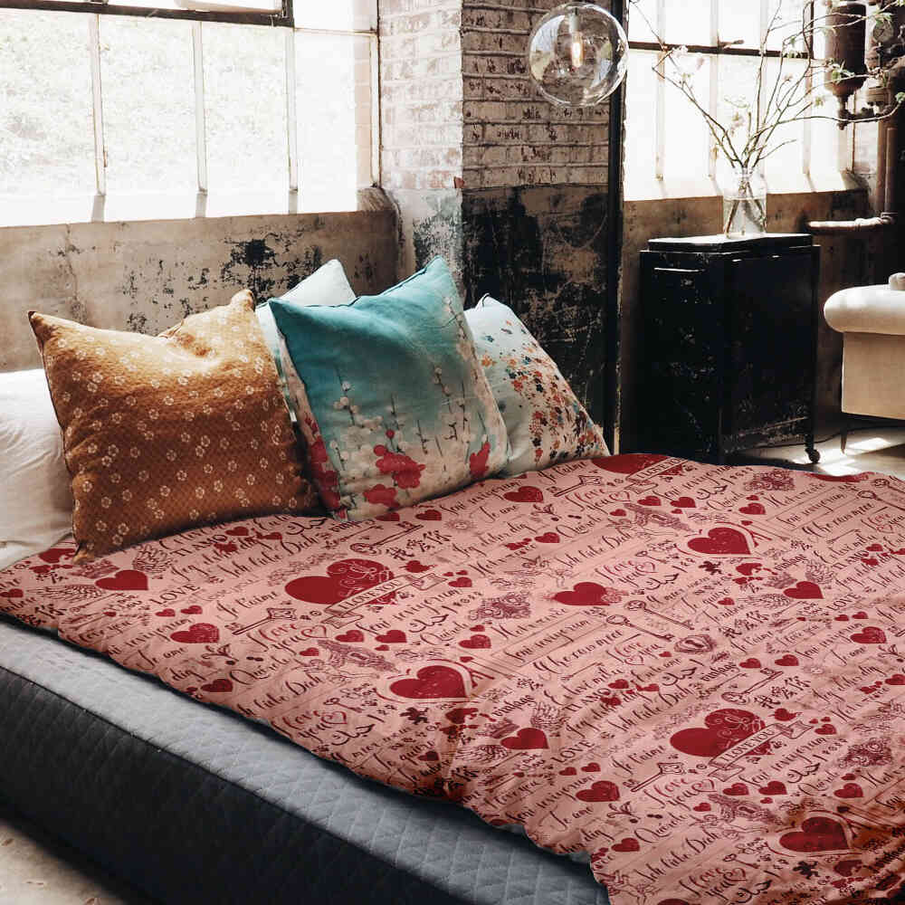 Set de ropa de cama con manta terapéutica rosa Te amo