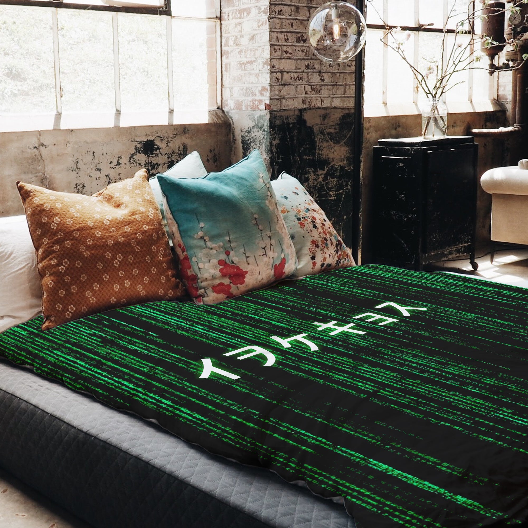 Set de ropa de cama con manta terapéutica verde Código Matrix