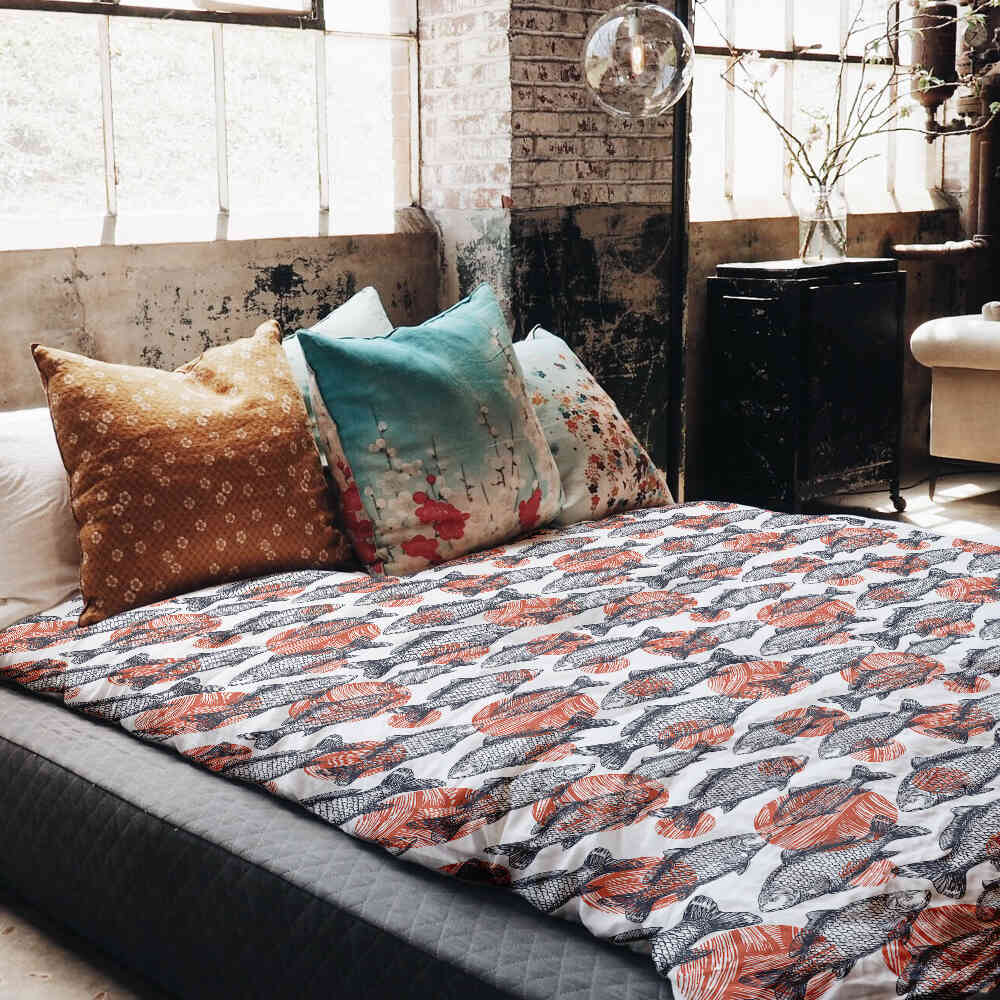 Set de ropa de cama con manta terapéutica peces grises