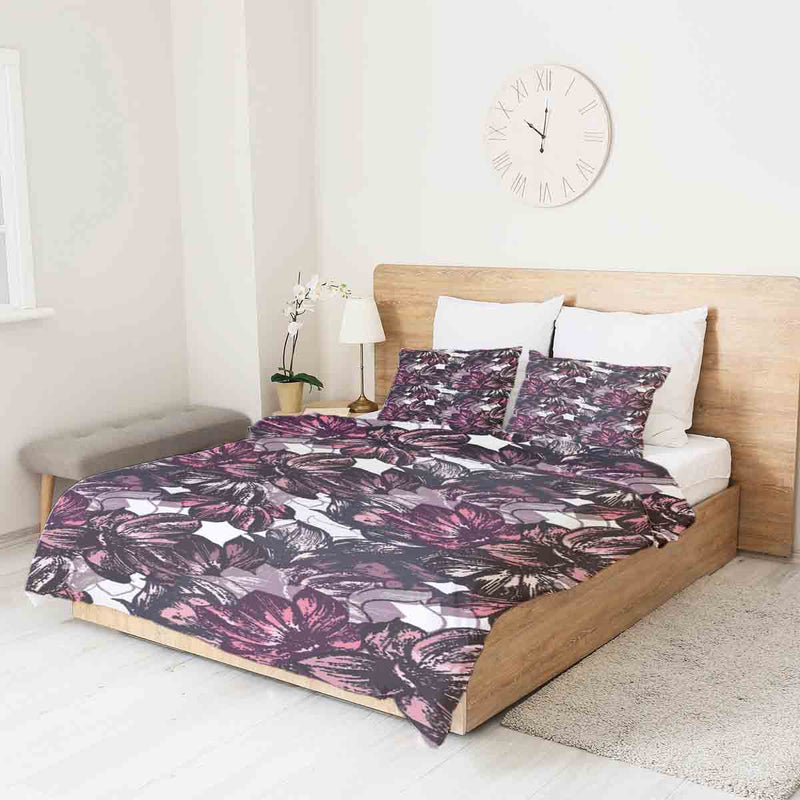 Set de ropa de cama con manta terapéutica y mar de flores moradas