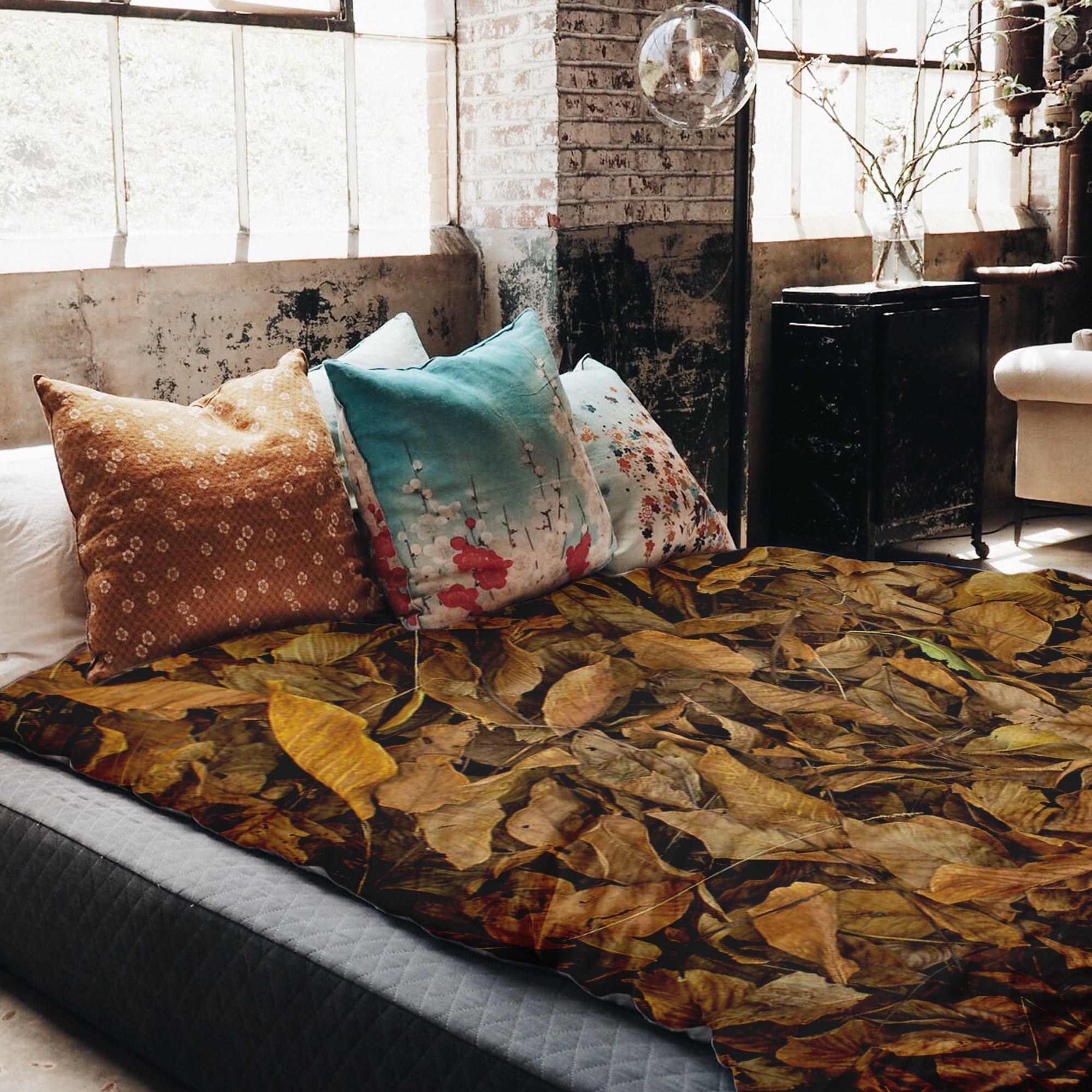 Juego de ropa de cama con manta terapéutica hojas de otoño