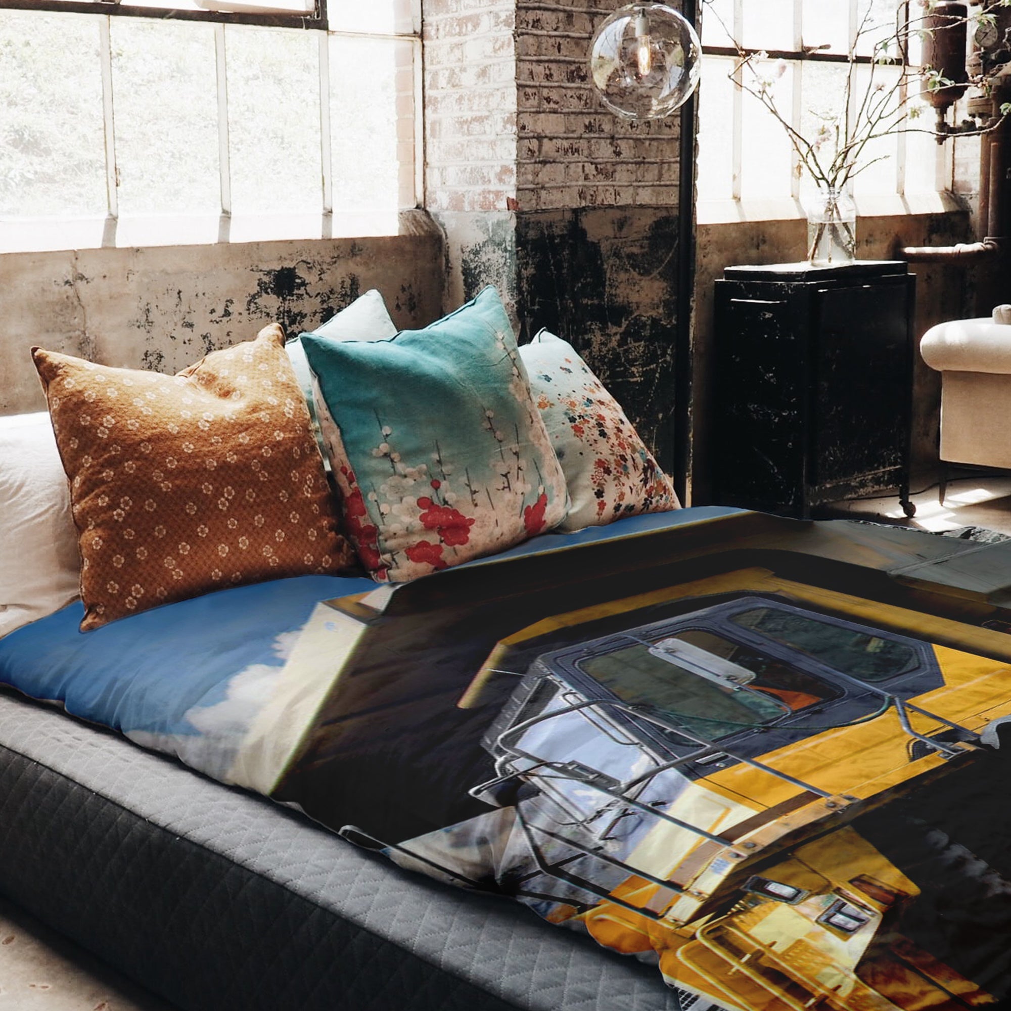 Set de ropa de cama con manta terapéutica Camión amarillo