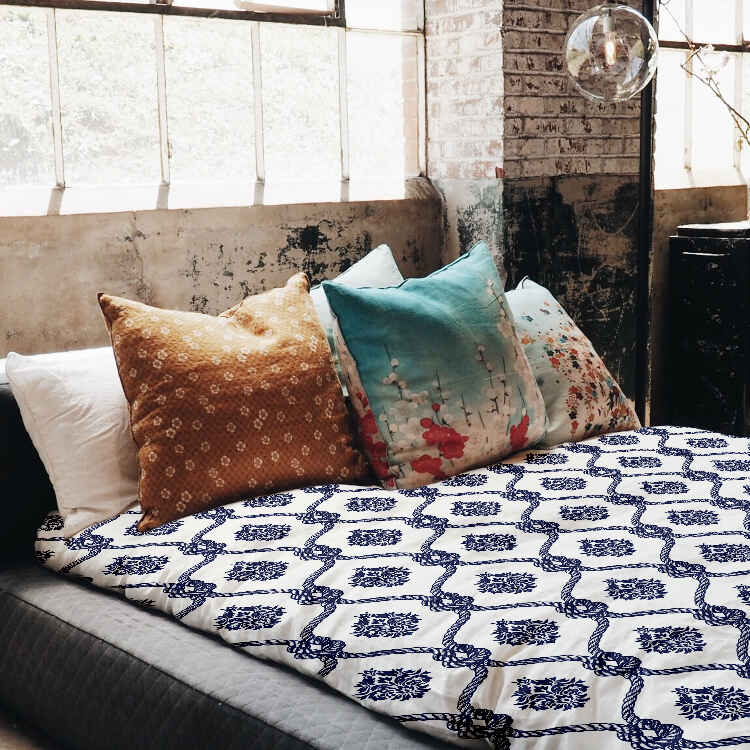 Juego de ropa de cama con manta terapéutica patrón marinero azul