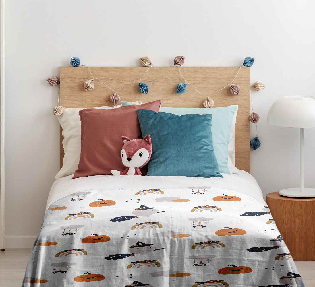 Set de ropa de cama con manta terapéutica blanco otoño