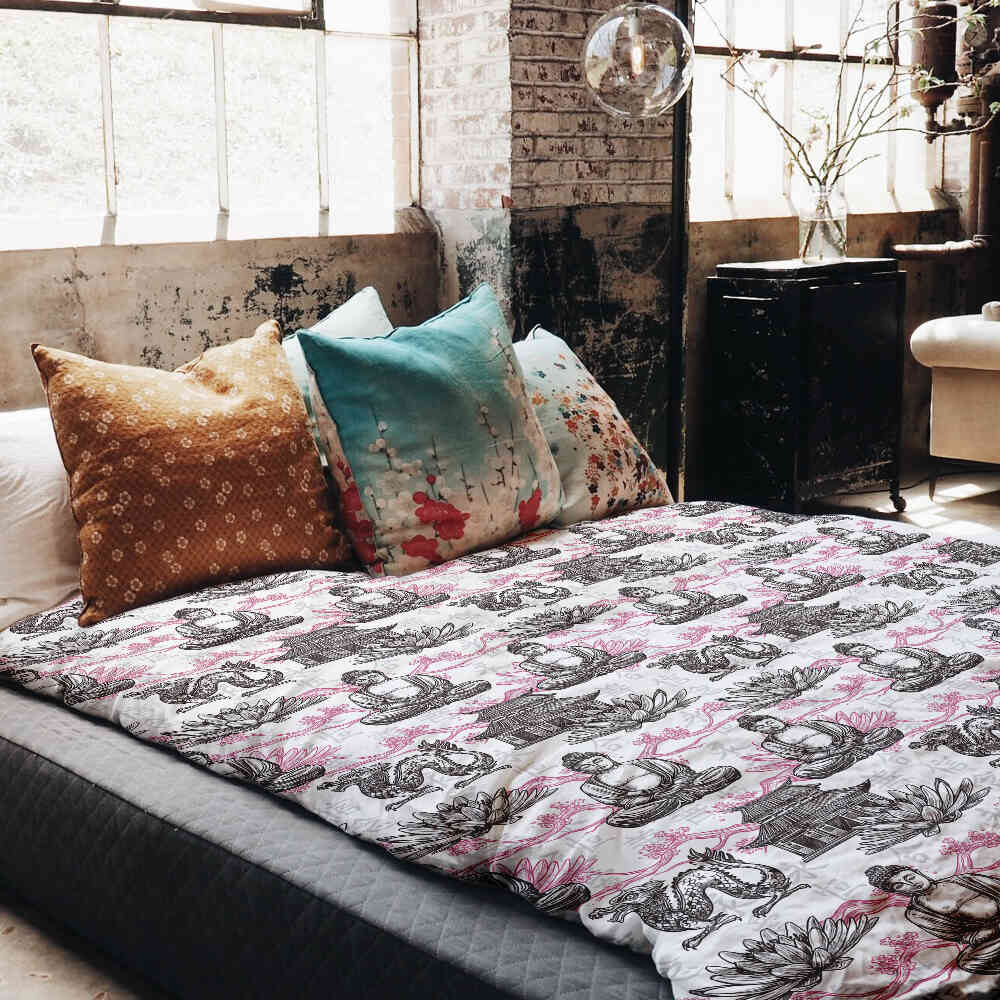Set de ropa de cama con manta terapéutica y Buda rosa