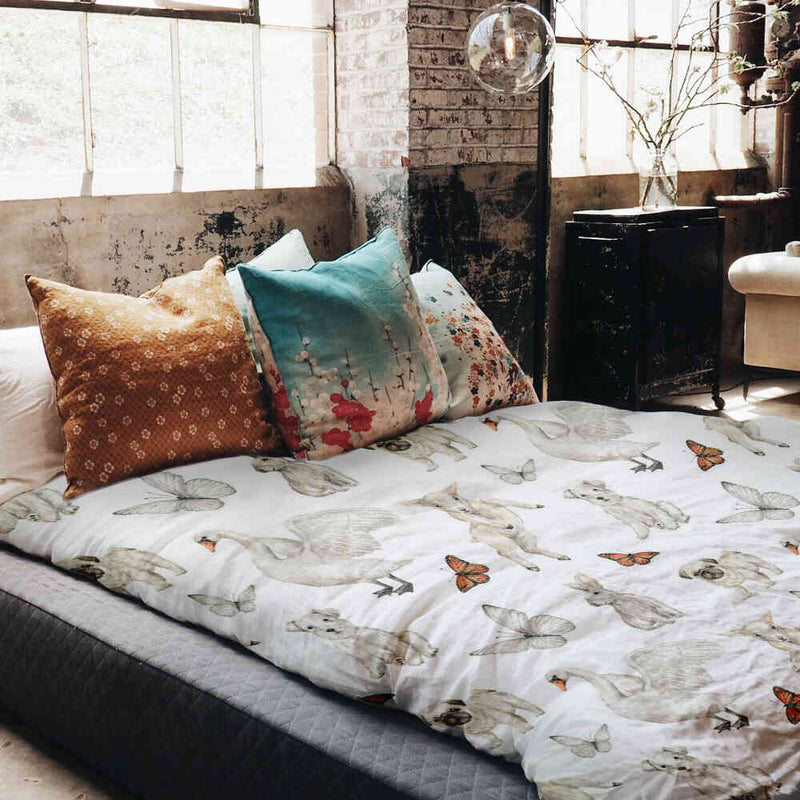 Juego de ropa de cama con manta terapéutica blanco animales tiernos