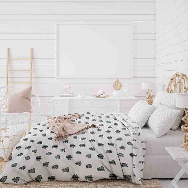 Set de ropa de cama con manta terapéutica blanca con arbolitos