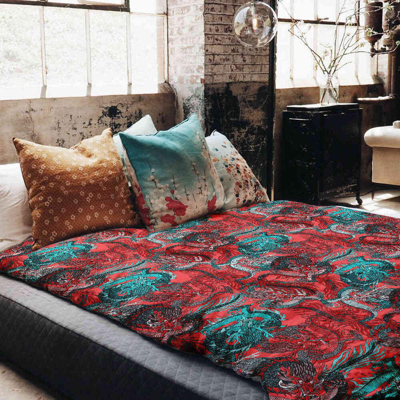 Juego de ropa de cama con manta terapéutica abstracta roja