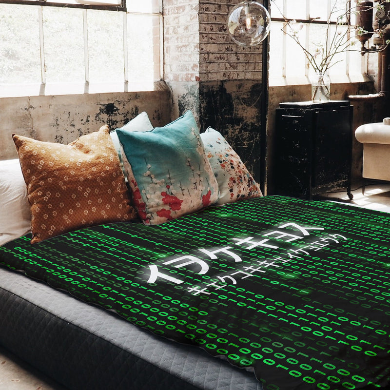 Set de ropa de cama con manta terapéutica verde The Matrix