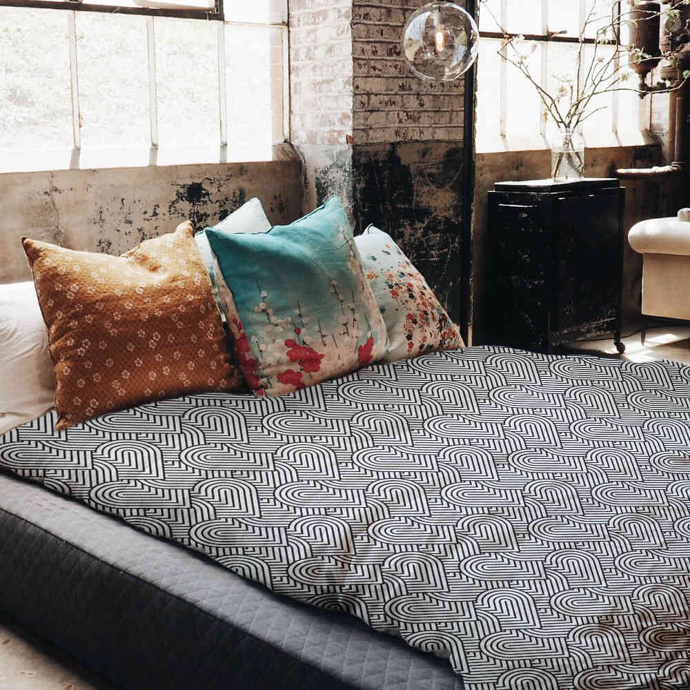 Juego de ropa de cama con manta terapéutica gris corazones geométricos
