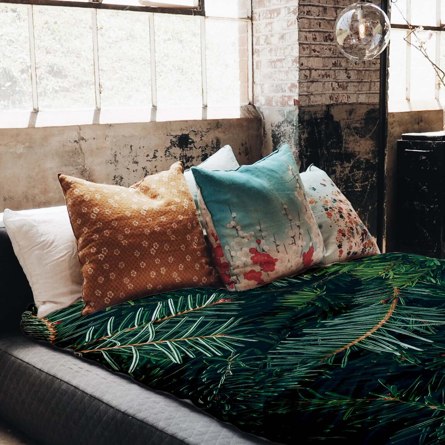 Juego de ropa de cama Therapiedecnen con ramas de pino verdes