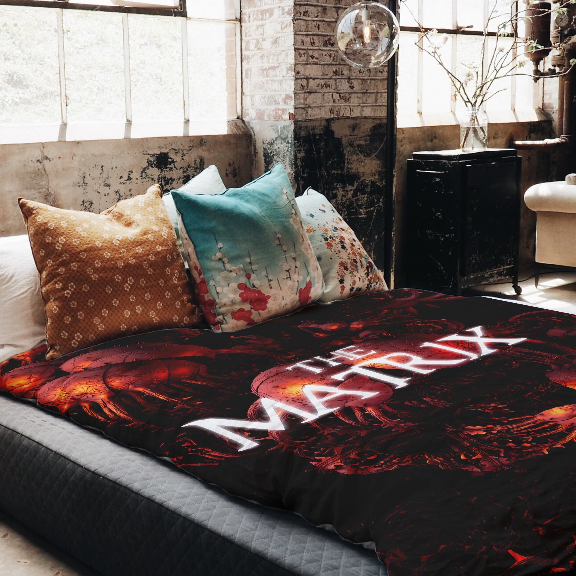Set de ropa de cama con manta terapéutica roja con inscripción The Matrix