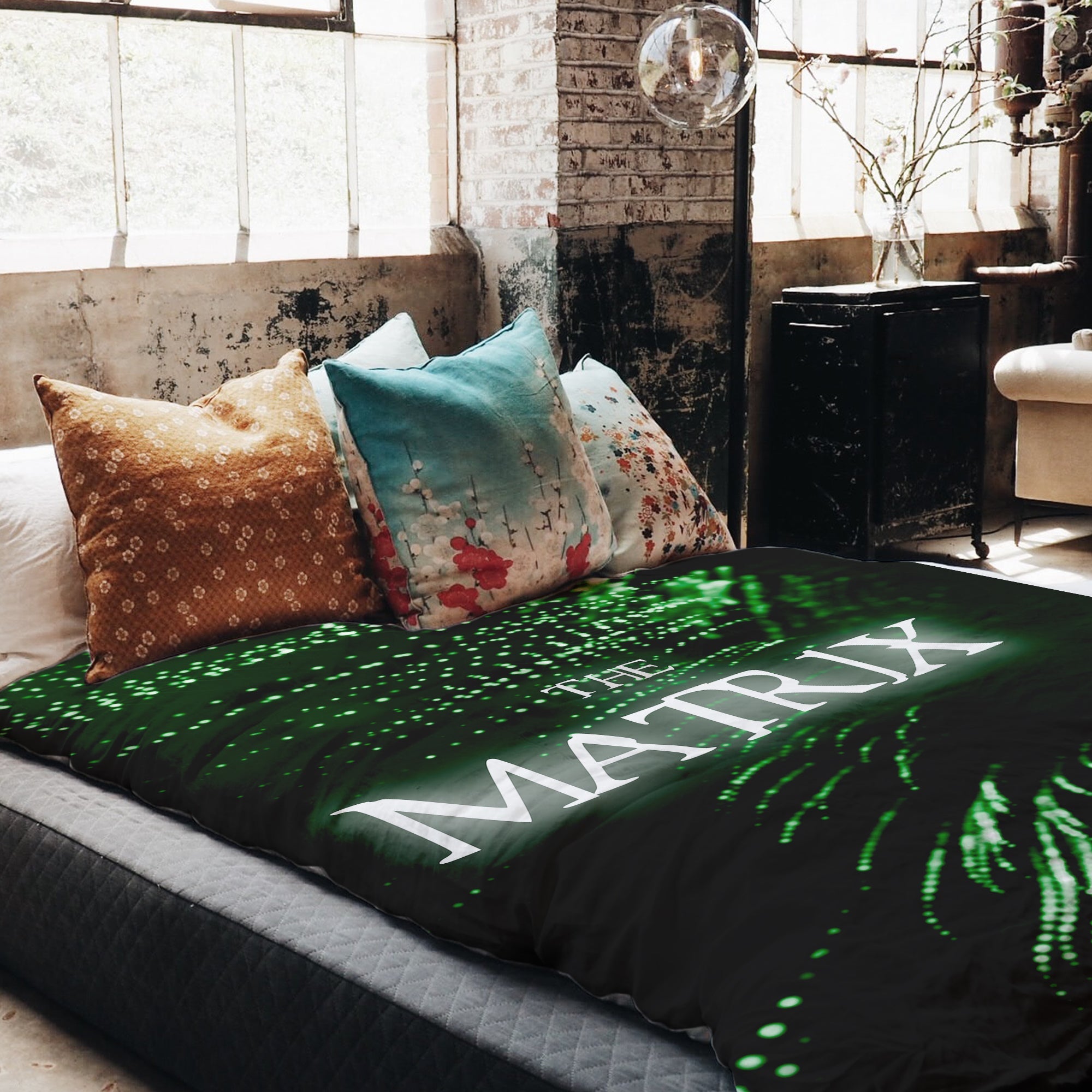 Set de ropa de cama y manta terapéutica verde The Matrix