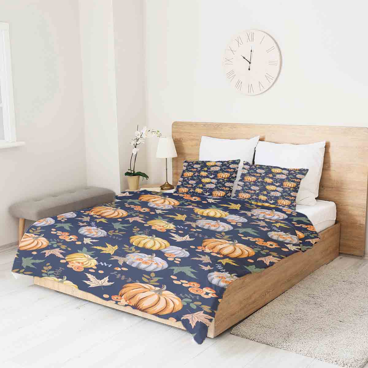 Manta terapéutica original - Funda de algodón azul con calabazas