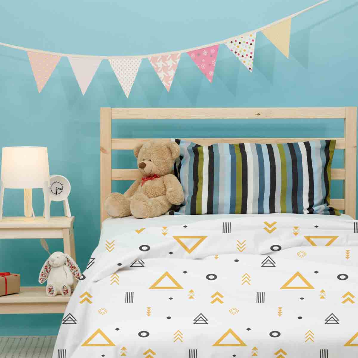 Manta terapéutica original - Funda de algodón blanca con triángulos amarillos