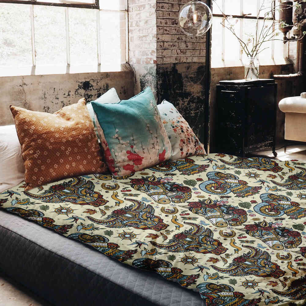 Manta terapéutica original - Funda de algodón con cabezas de animales coloridas