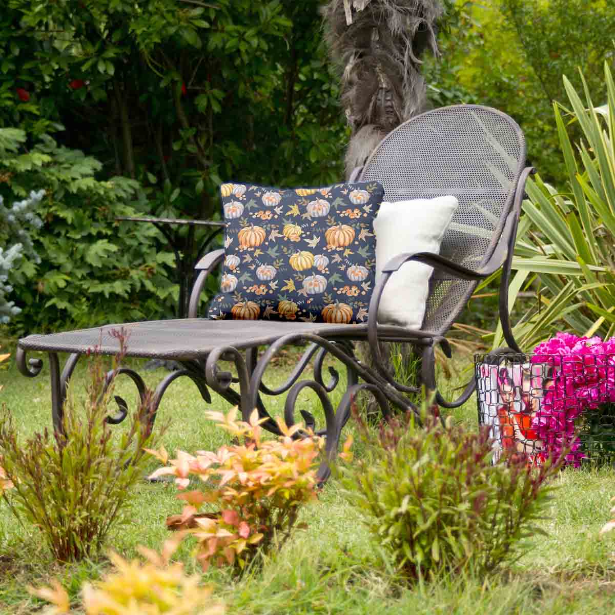 Almohada de salud azul con calabazas