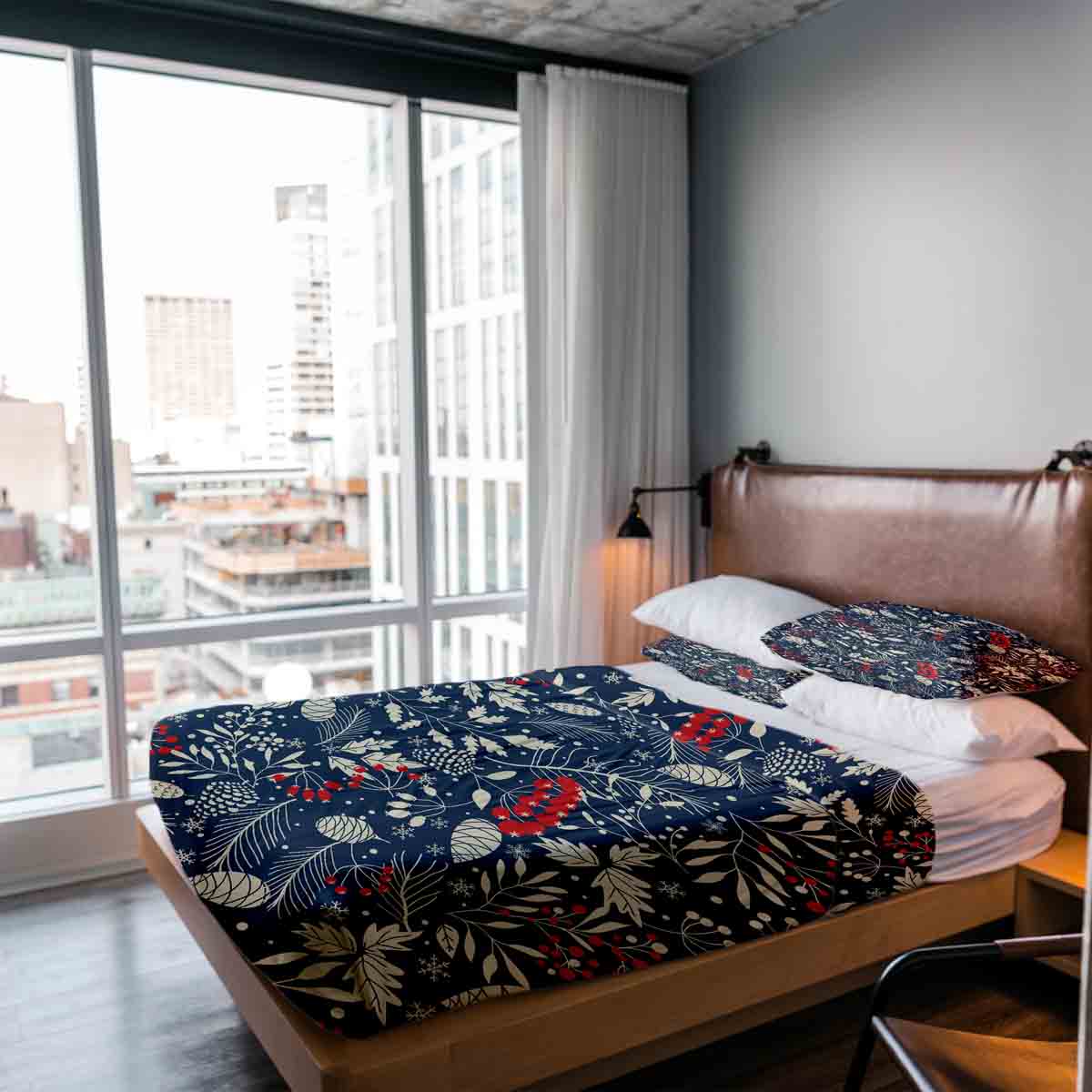 Set de ropa de cama con mantas terapéuticas y hojas navideñas