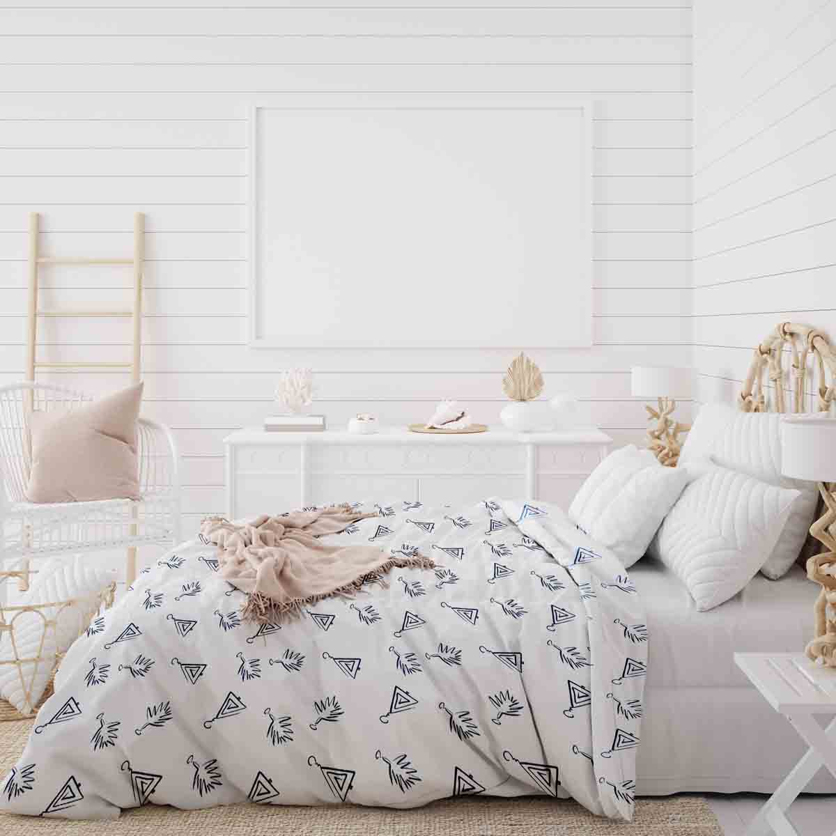 Juego de ropa de cama de mantas terapéuticas blanco con pendientes boho