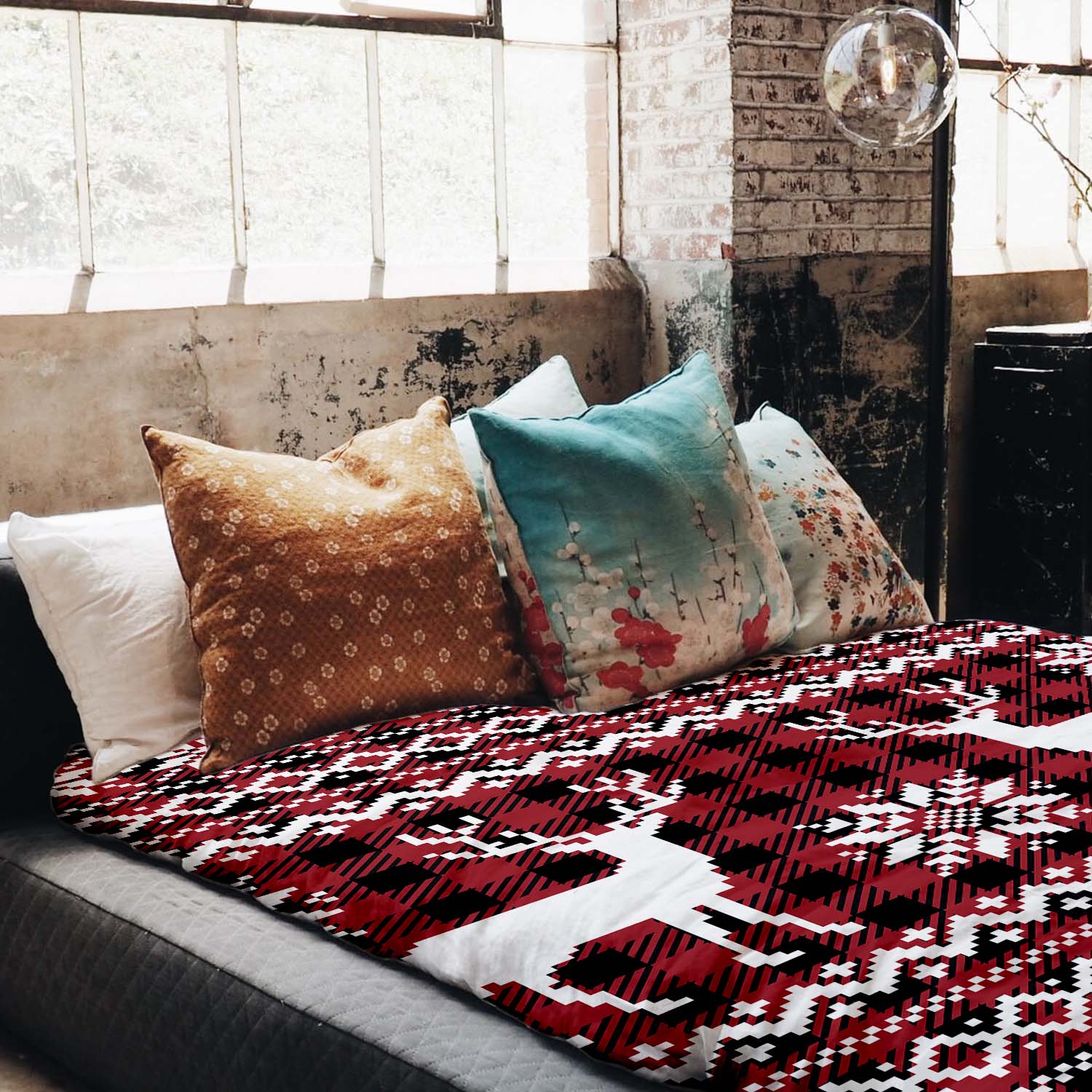 Juego de ropa de cama con manta terapéutica de cuadros con reno