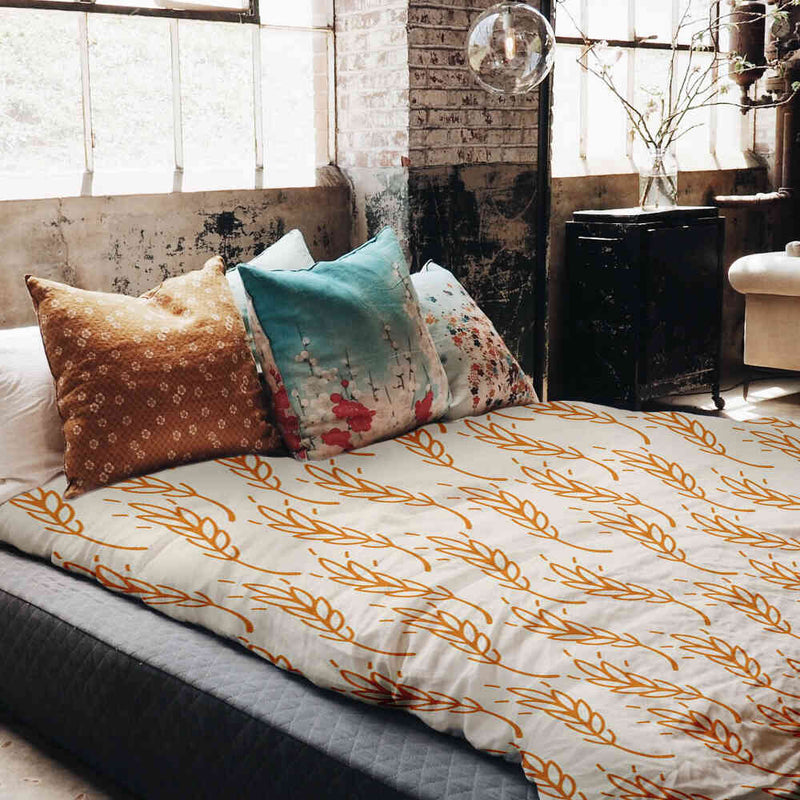 Set de ropa de cama con manta terapéutica blanca con trigo amarillo