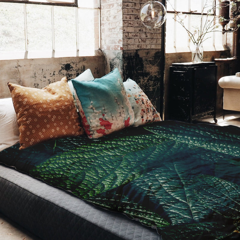 Set de ropa de cama con manta terapéutica Hojas verdes