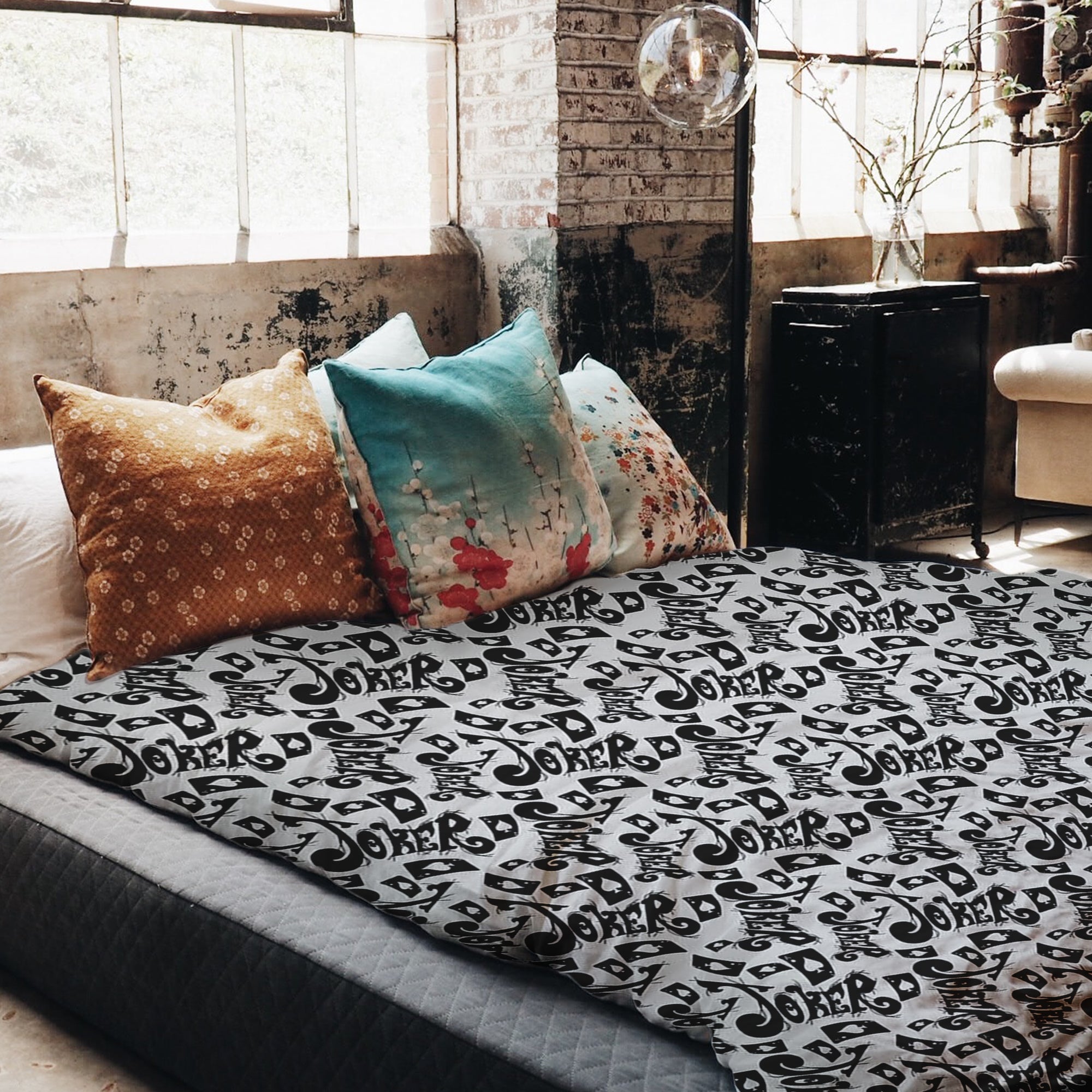 Juego de ropa de cama con manta terapéutica, inscripción en negro Joker