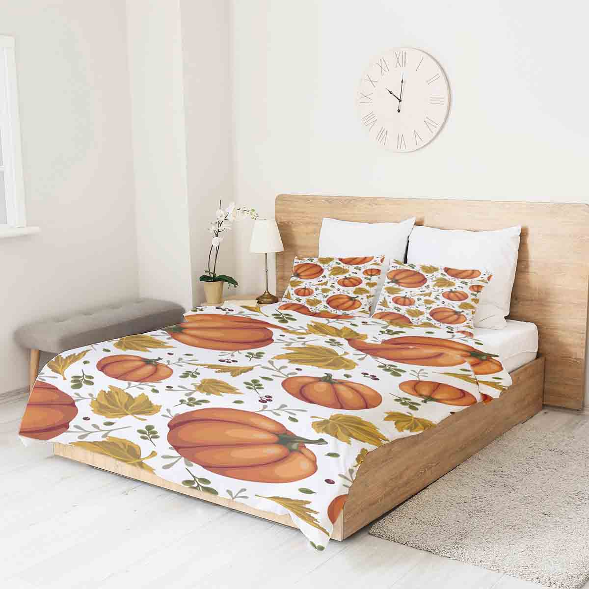 Manta terapéutica original - Funda de algodón blanca con grandes calabazas