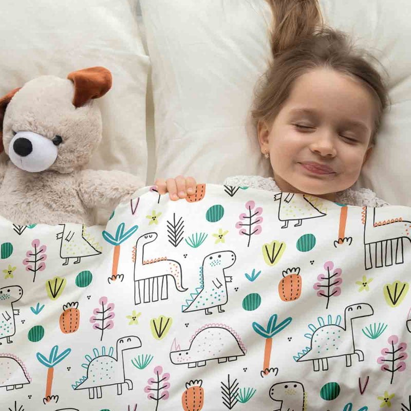Set de ropa de cama con mantas terapéuticas y dinosaurios coloridos