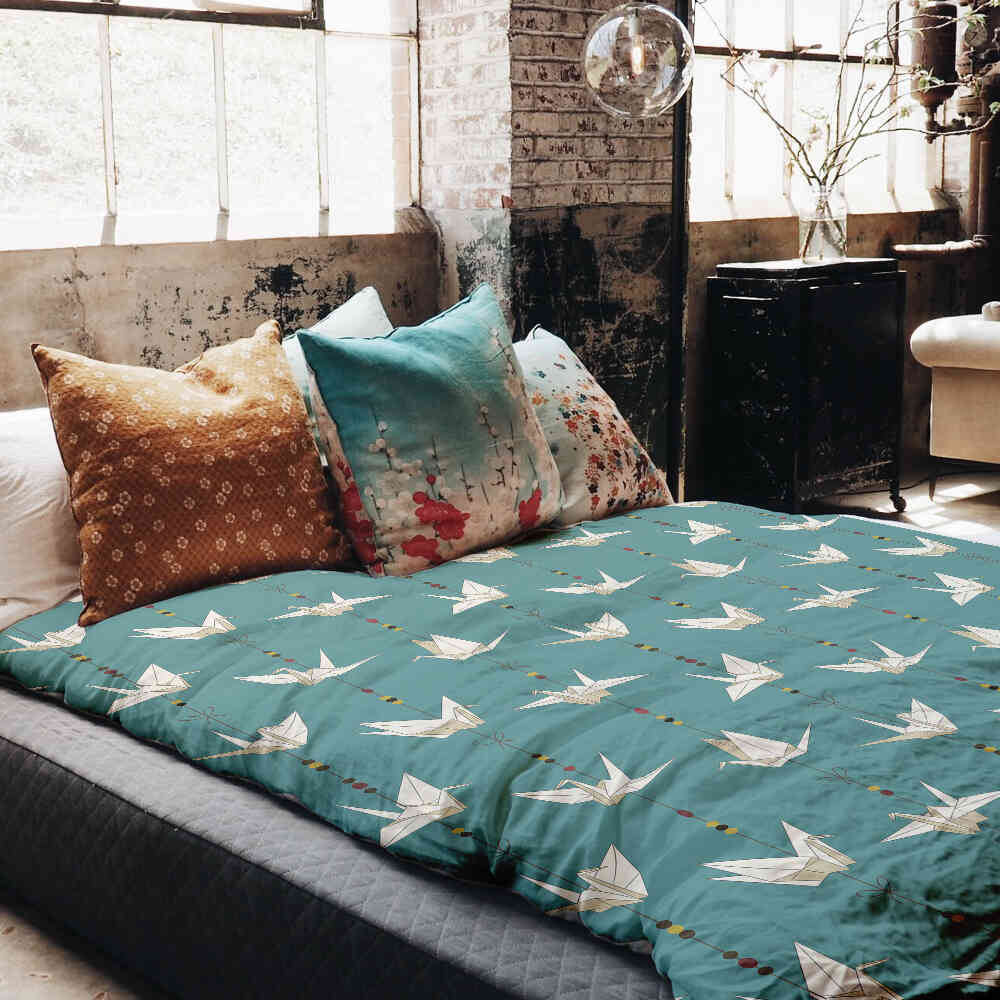 Juego de ropa de cama con manta terapéutica Origami Cisne