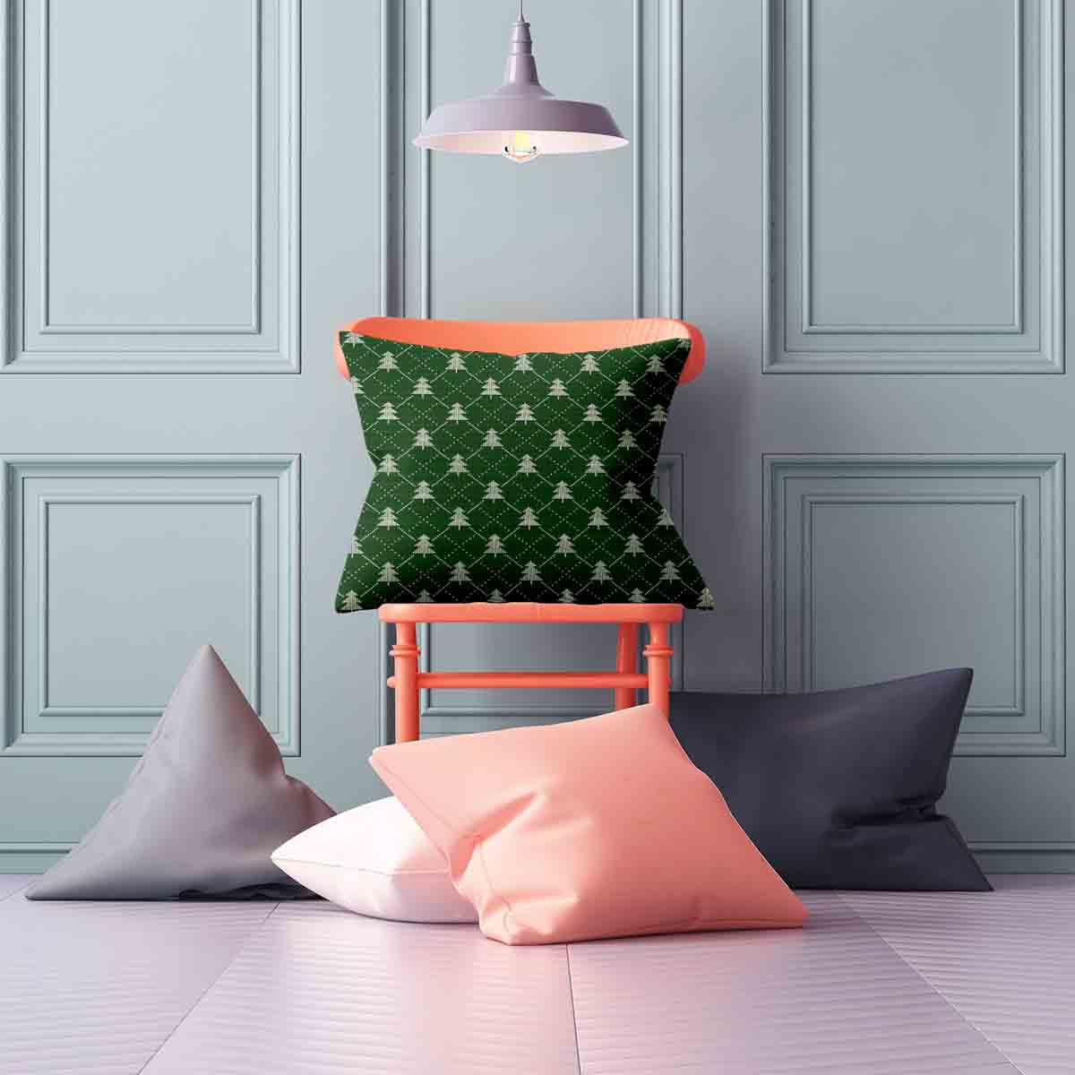 Almohada de salud verde con abetos