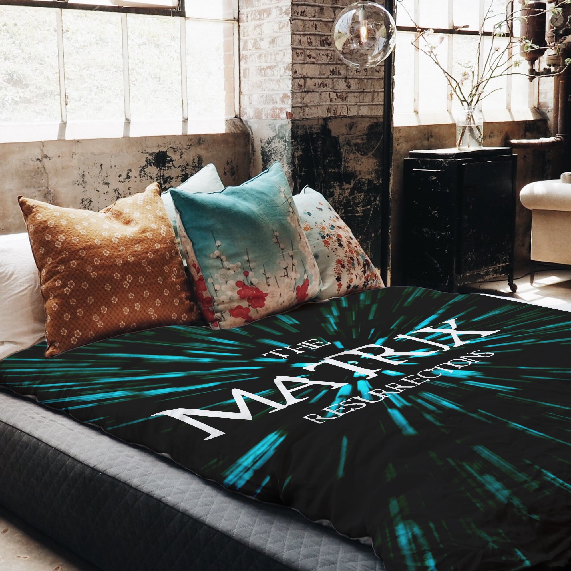 Juego de ropa de cama con manta terapéutica y inscripción The Matrix