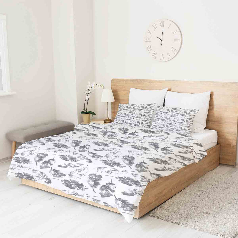 Manta terapéutica original - Funda de algodón blanca con hojas grises