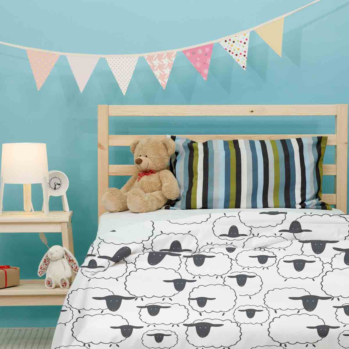 Manta terapéutica original - Funda de algodón blanca con ovejas