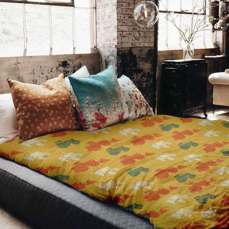 Juego de ropa de cama con mantas terapéuticas naranja con tractores