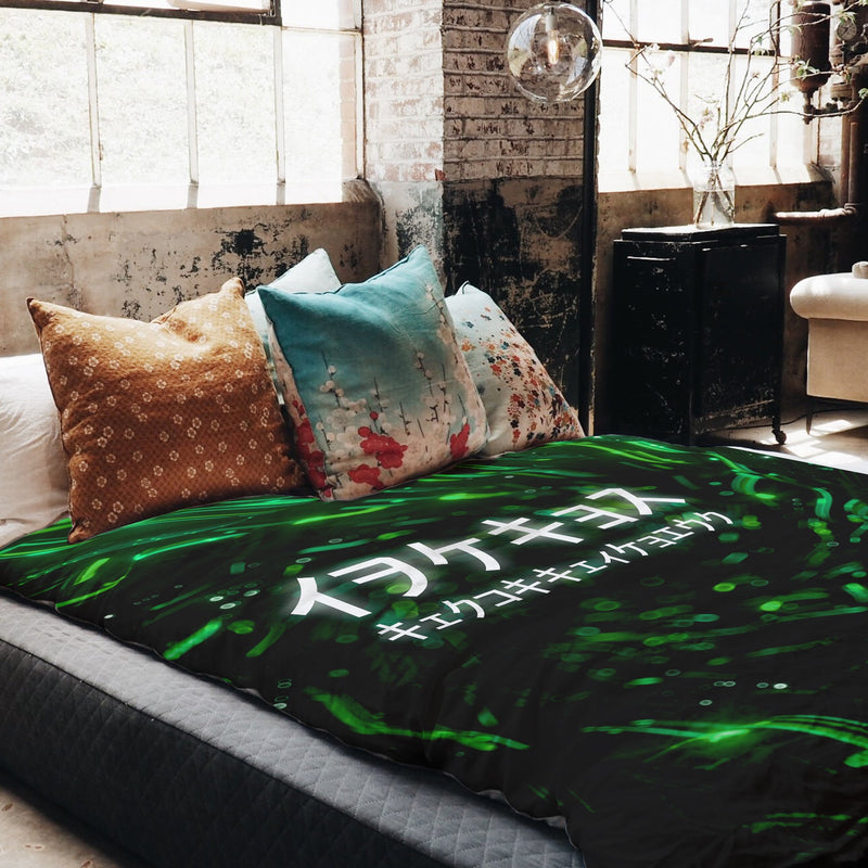 Manta terapéutica original - Funda de algodón verde con caracteres chinos