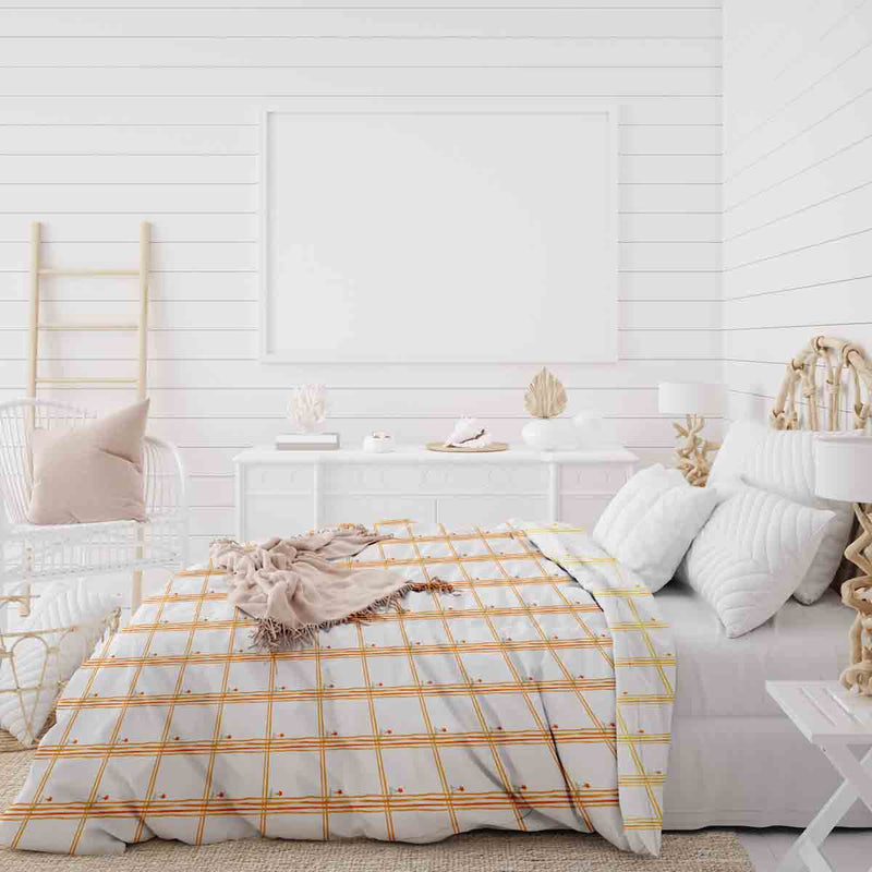 Set de ropa de cama con manta terapéutica amarillo a cuadros