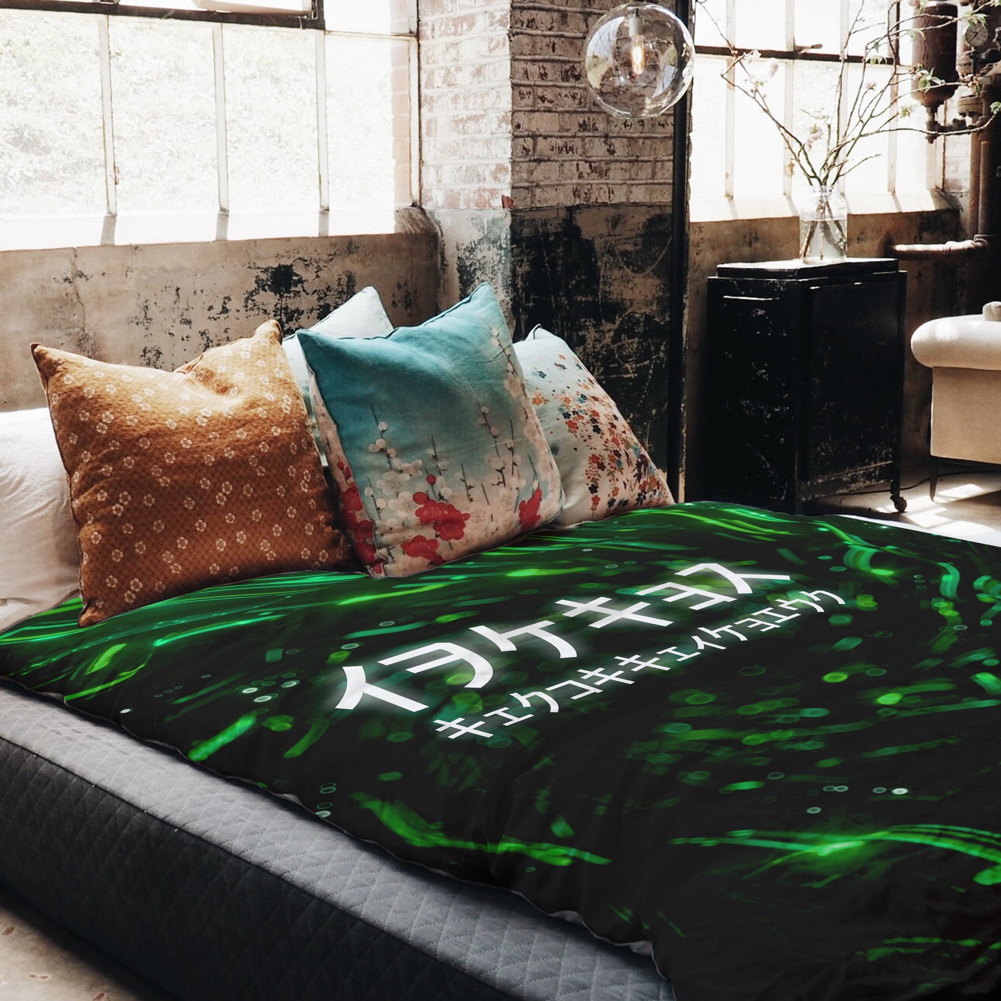 Original Therapiedecke - Juego de ropa de cama de algodón verde con caracteres chinos