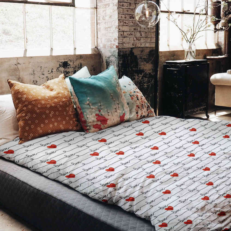Set de ropa de cama con manta terapéutica blanca con inscripción Love