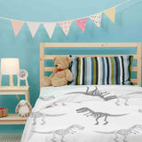 Juego de ropa de cama con manta terapéutica blanca con esqueleto de dinosaurio