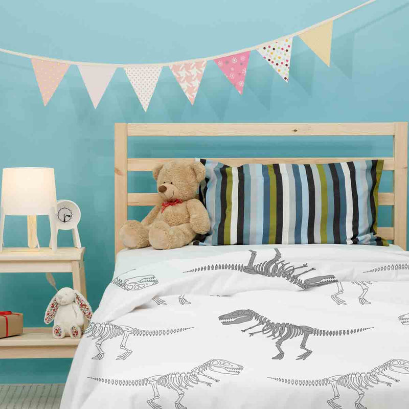 Juego de ropa de cama con manta terapéutica blanca con esqueleto de dinosaurio